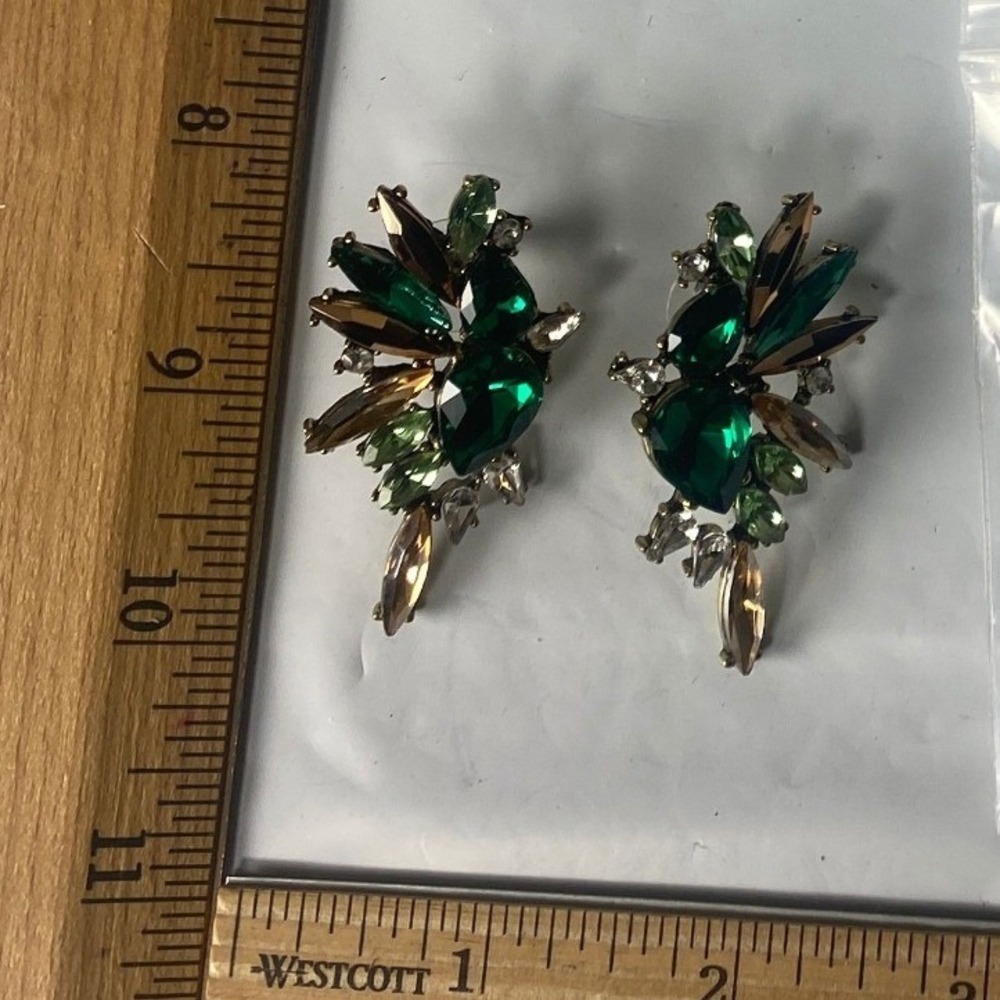 Sparkly Green Gemstone Starburst Brooch Pin‎ Set Rhinestone Vintage